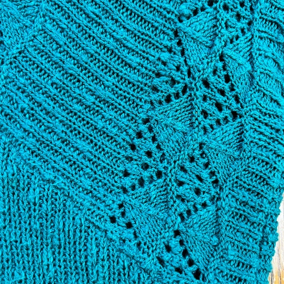 Jade teal open crochet knit sweater form fitted short sleeve tunic long length‎ - Picture 12 of 17